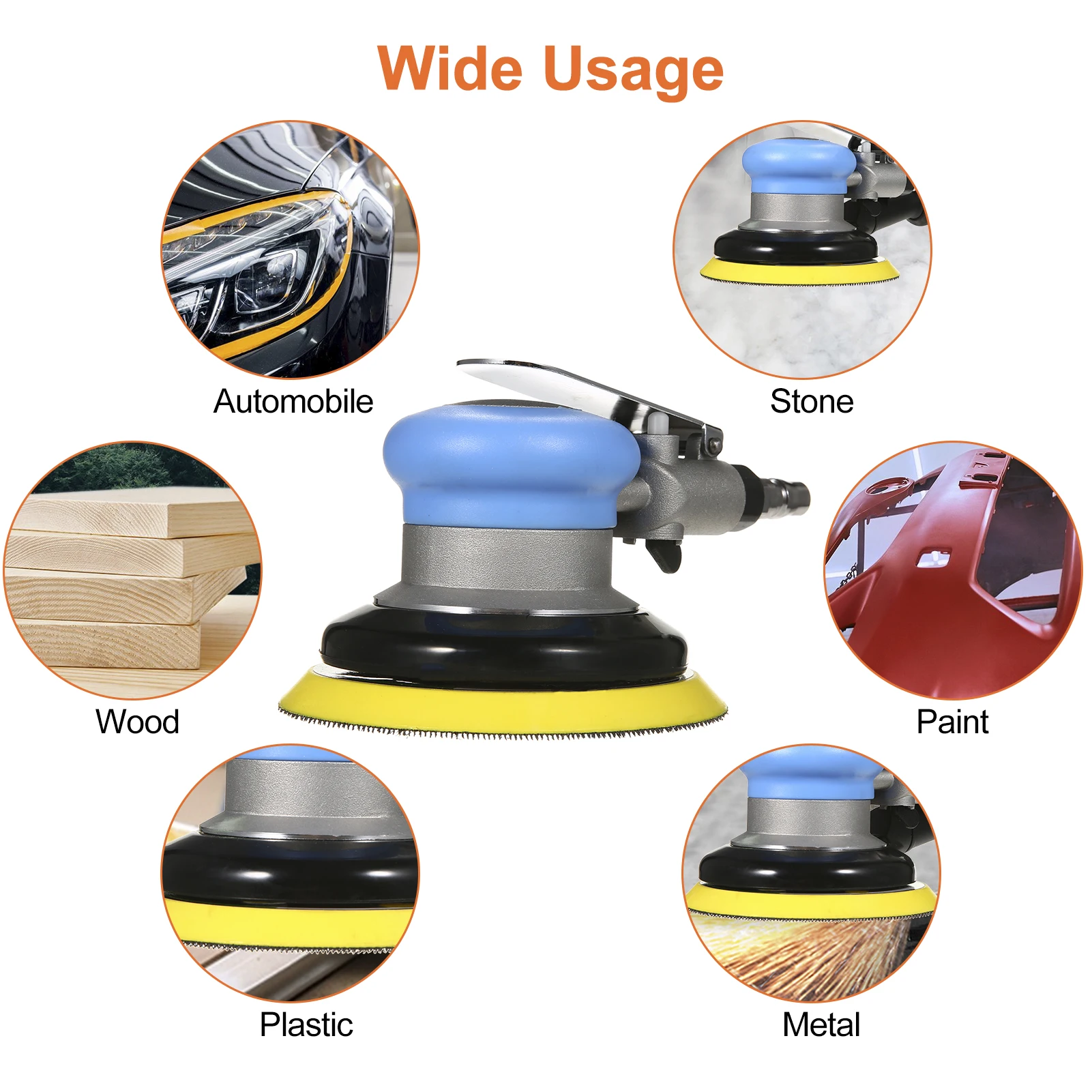 5''Pneumatic Sander 12000rpm Pneumatic Palm Sander Professional Air Powered Sander Polishing Grinding Sanding for Car Metal Wood