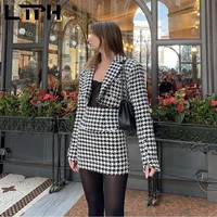 ltph elegant vintage tweed two piece set women outfits casual office wear cropped blazer package hip skirt suits spring 2022 new