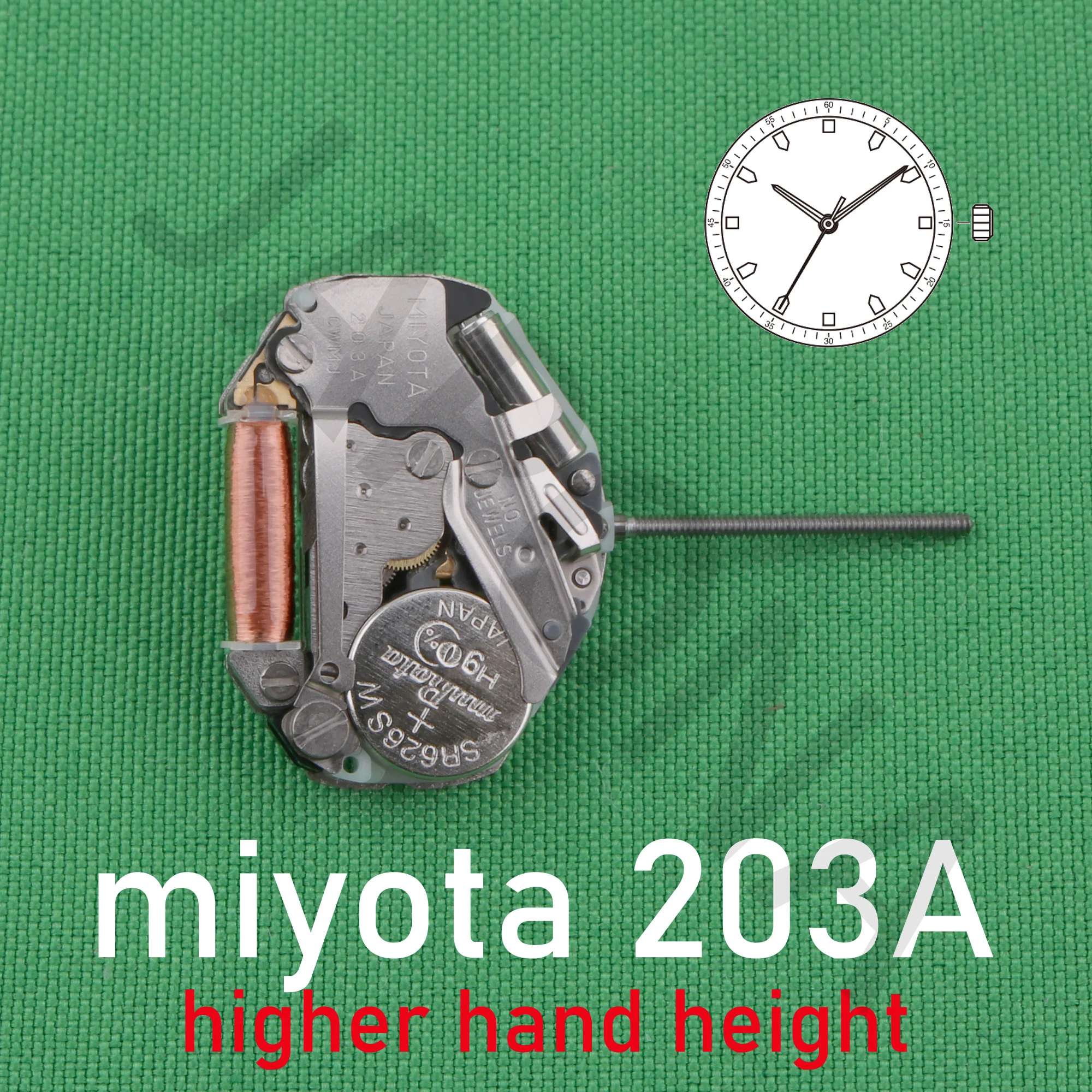203A movement miyota 203A movement featuring higher hand height that enables designs taking advantage of dial depth.