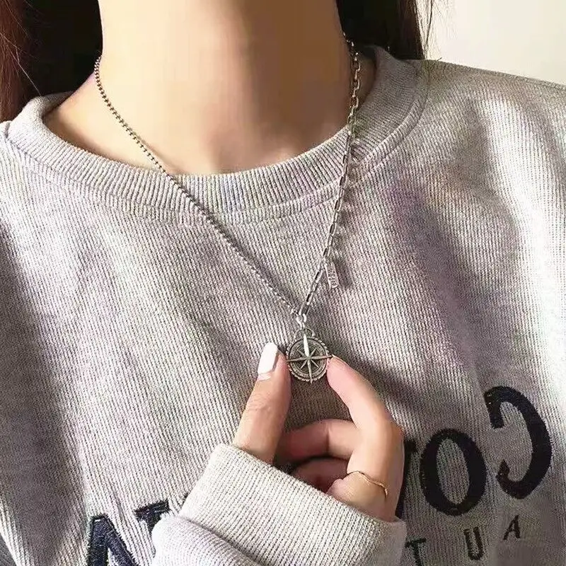 

925 Silver Vintage Star Medal Necklace Female Fashion Hip Hop Collarbone Chain Necklaces For Women Jewelry Gift