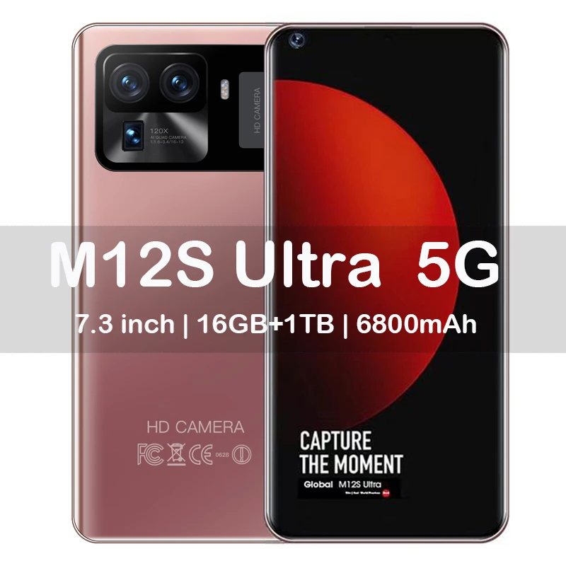 

2022 New Smartphone M12S Ultra 7.3 Inch 16GB+1TB 6800mAh 5G Network Unlocked Cell Phone Android Global Version Mobile Phones