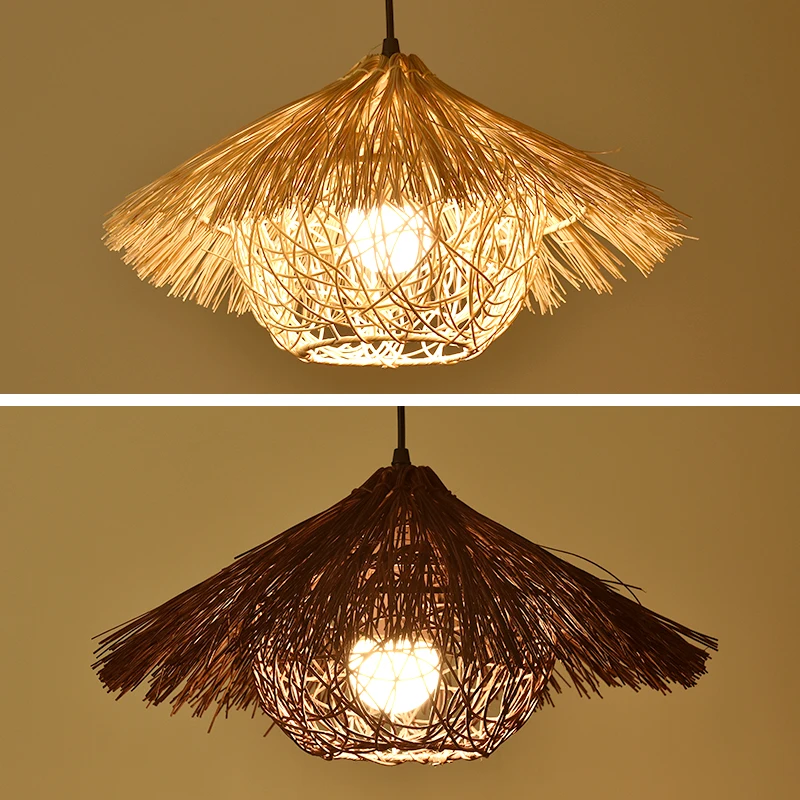 

Japanese Bamboo Chandelier Light Creativity E27 Living Room Dining Room Decoration Classical Pendant Hanging Lamp Straw Hat Lamp