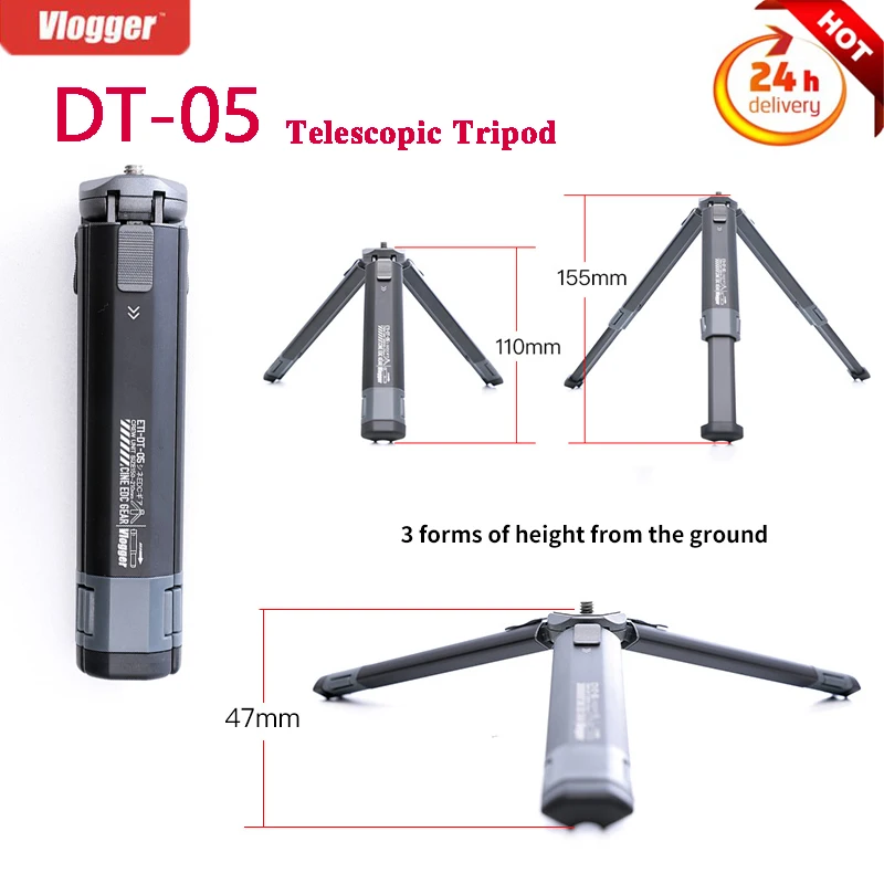 

Vlogger DT-05 Screw Telescopic Mini Tripod Stand Bracket Aluminum Alloy Universal 1/4" for Mobile Phone/DSLR Mirrorless Cameras