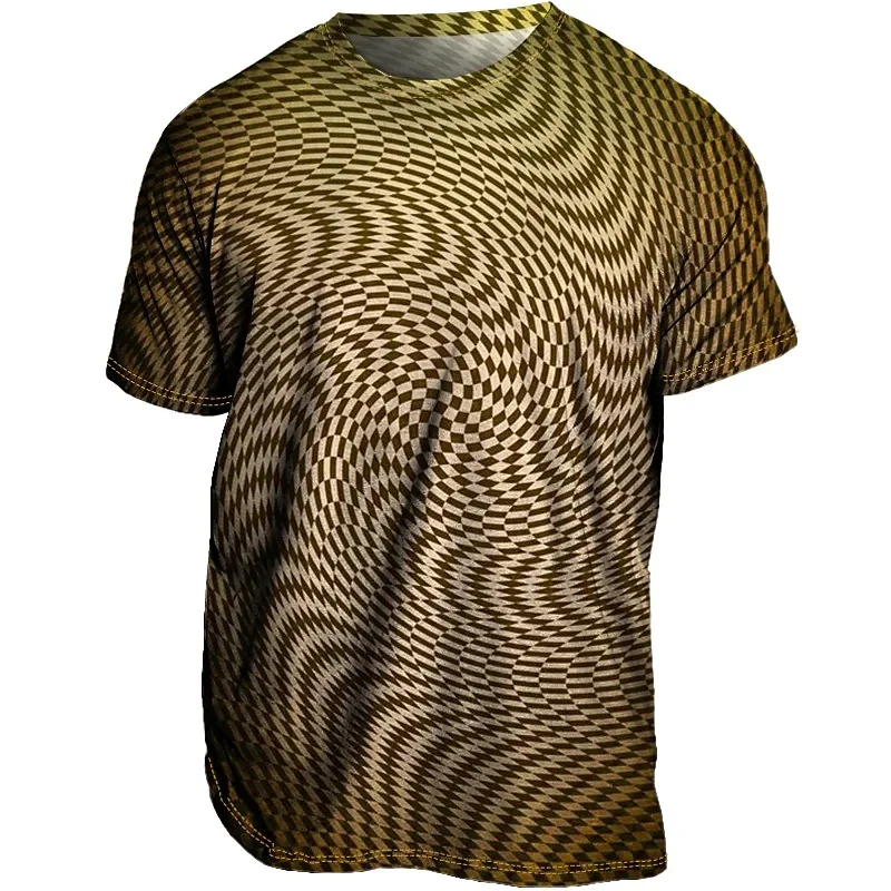 

Men's T shirt Graphic Plaid Optical Illusion Crew Neck Clothing Apparel 3D Print Outdoor Casual Short Sleeve Print Vintage