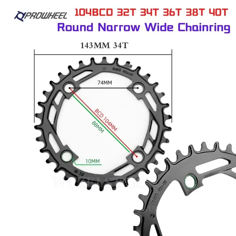 

Цепная Звездочка для горного велосипеда PROWHEEL 104BCD, передняя Звездочка для горного велосипеда, широкая, 32T, 34T, 36T, 38T, 40T, детали