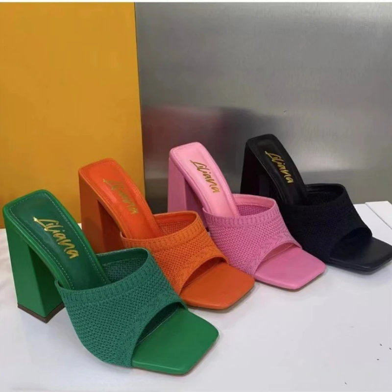 

2022 Summer New High-heeled Sandals Sexy Women's Mesh Fly Woven Stiletto Women's Shoes