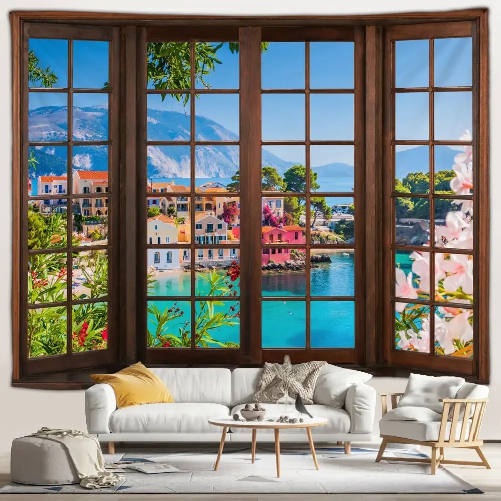 Внешний искусственный пейзаж лесной водопад коричневое окно природный ландшафт