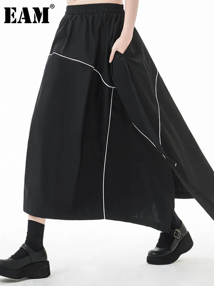 

[EAM] High Elastic Waist Black Topstitched Irregular Casual Half-body Skirt Women Fashion Tide New Spring Autumn 2022 1DE7525