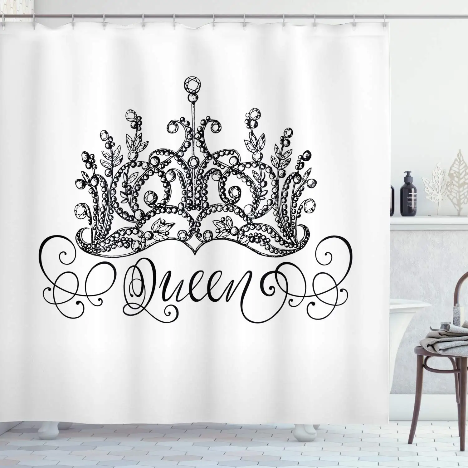 

Shower Curtain with Hooks Black and Gold Queen Crown Shower Cutrtain Bathroom African American Expressions Decor Waterproof Set