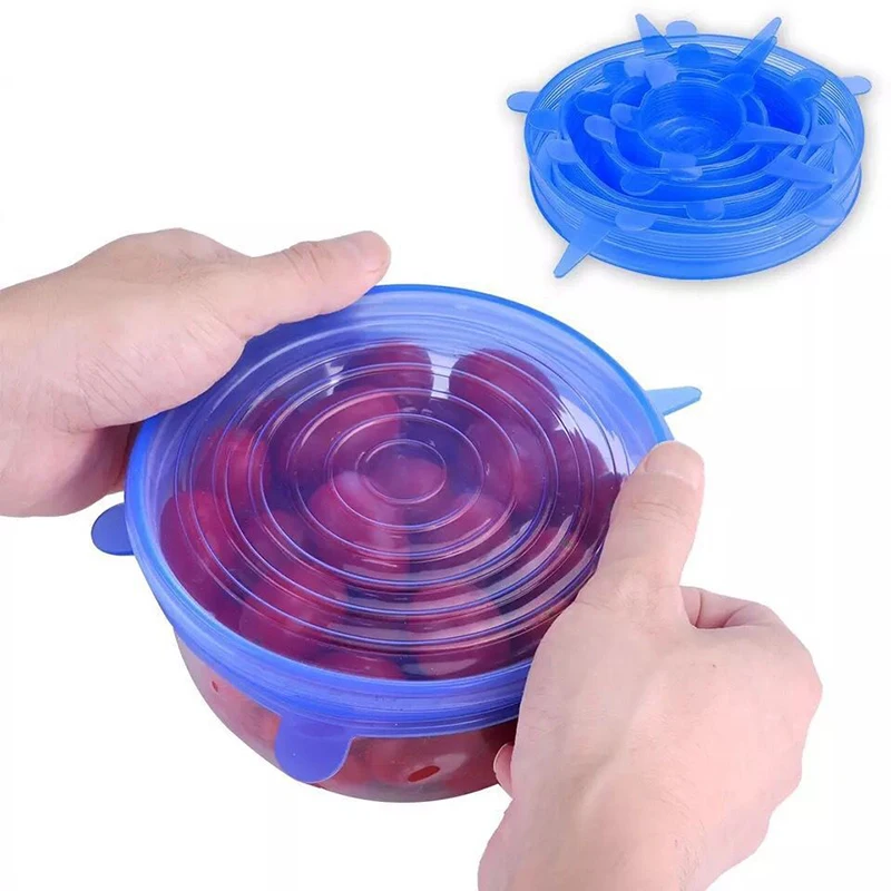 

6pcs Silicone Preservation Stretch Silicone Bowl Pot Lid Silica Gel Heat Cooking Food Fresh Cover Lids Kitchen Accessories
