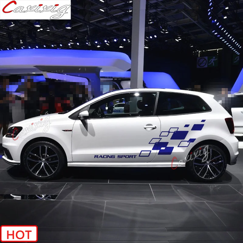 

Гоночная сетка, наклейка, декор для кузова автомобиля, двери, Виниловая наклейка с обеих сторон, DIY Наклейка для Volkswagen-POLO Golf CC, фотосессия