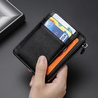 ultra thin slim bank credit id card holder for women men genuine leather mini zipper wallets small coin purses money case bag