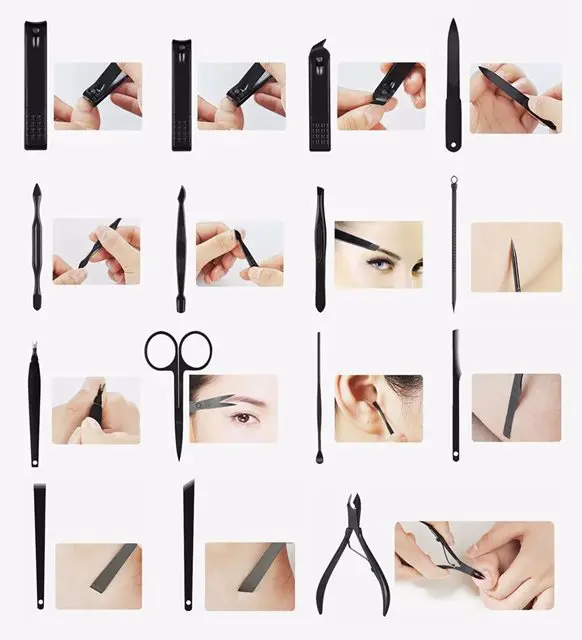 

Leather Bag Black 15 Piece Manicure Set Nail Clipper Set cin290