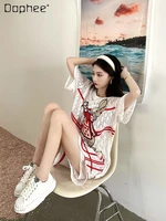 t shirt shorts two piece set women 2022 summer new lace embroidered top loose casual sportswear shorts suit trendy female