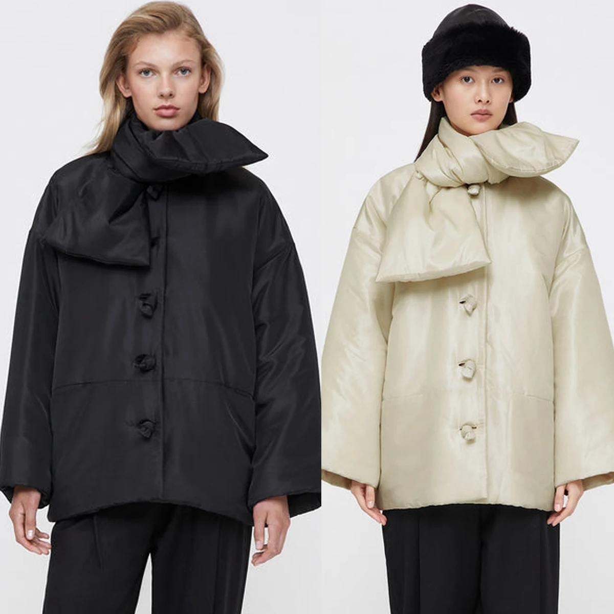 

New winter simple wind warm scarf short jacket temperament commuter loose single-breasted long-sleeved cotton coat jacket women