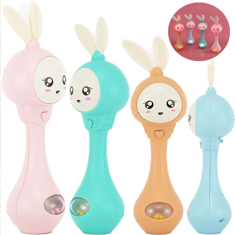 

Baby Music Flashing Teether Rattle Toys Rabbit Hand Bells Mobile Infant Pacifier Weep Tear Newborn Early Educational Toys 0-12M