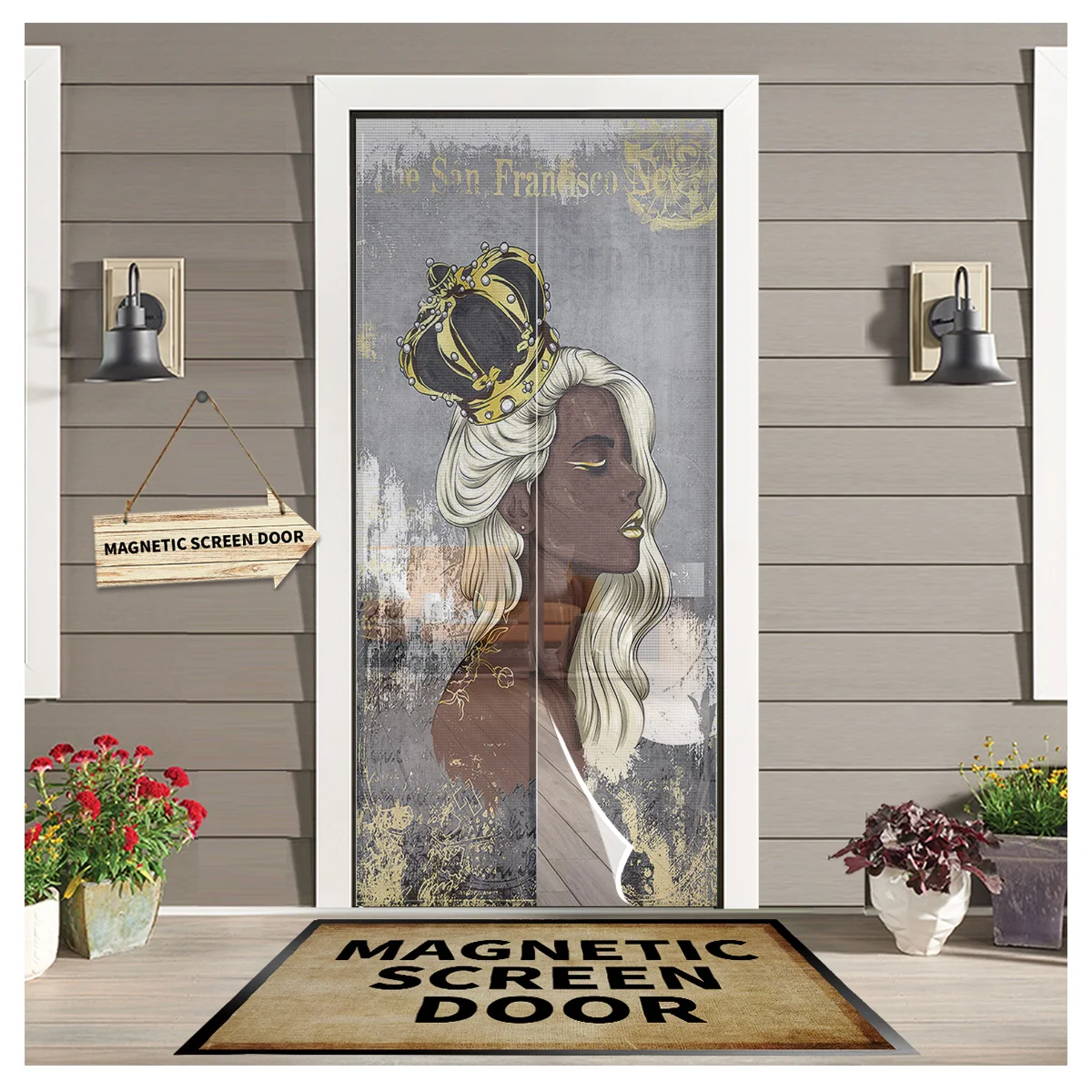 

African American Girl Golden Door Curtain Mosquito-proof Bedroom Magnetic Hanging Curtains Window Screen Gauze Door Curtain