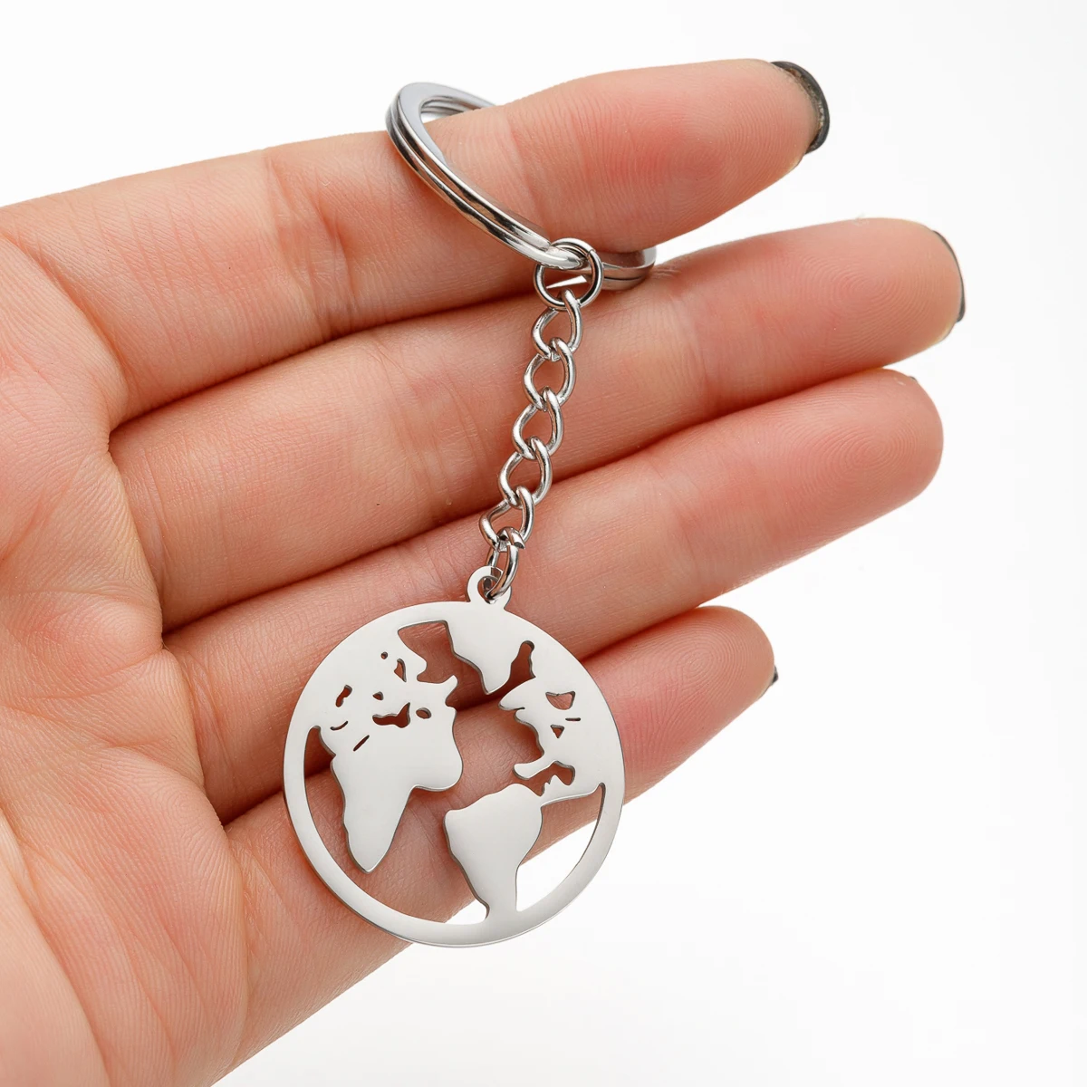 

Unique Fashion World Globe Map Pendant Keychain for Men Stainless Steel Keyring Country Jewelry Gift Purse Charms Key Chain