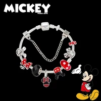 disney cute minnie mickey mouse bracelet sweet cartoon silver mickey pendant bracelet crystal beads brand designer for women