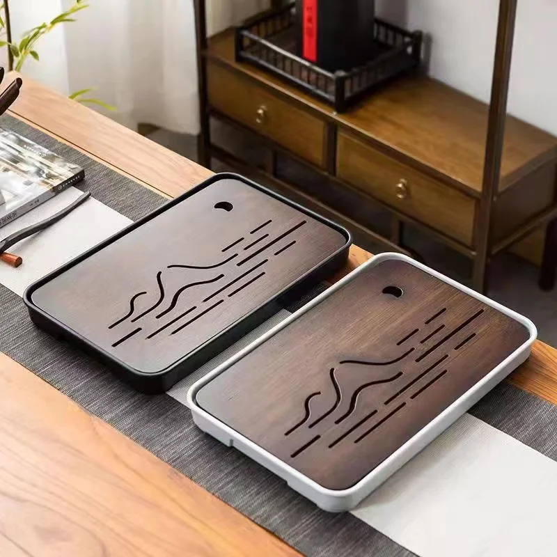 

Decorative Natural Bamboo Tea Tray Drainage Quality Durable Chinese Kung Fu Tea Set Drawer Household Kitchen Bar Supplies
