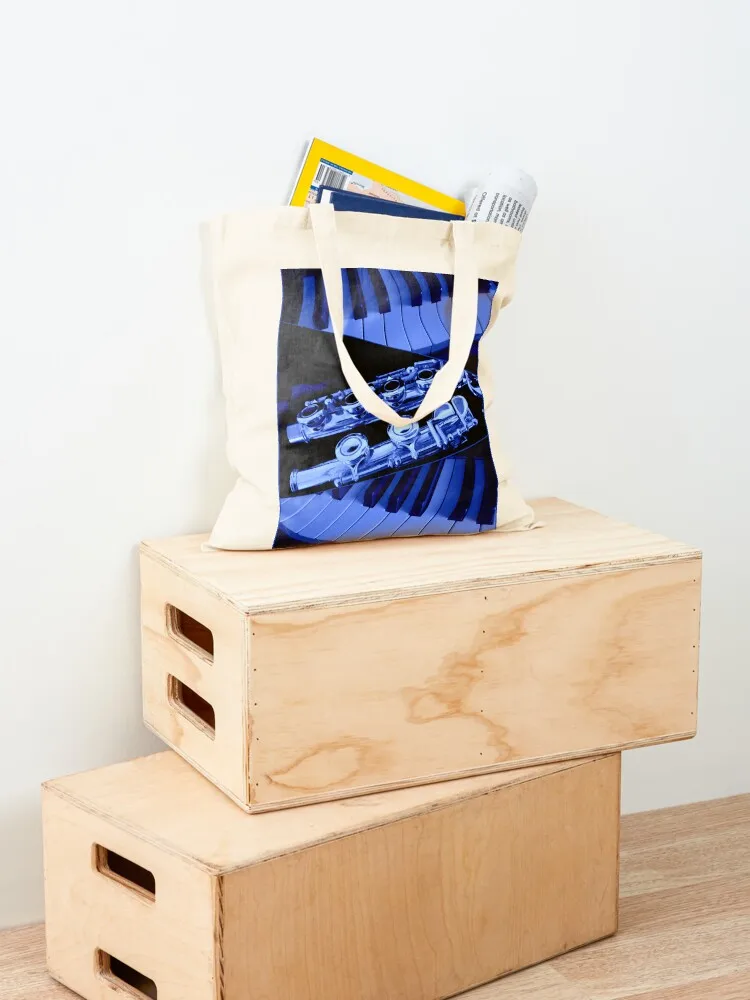 Playing The Blues - Большая сумка-тоут с коллажем для флейты и фортепиано женская ручная