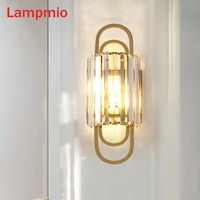 lampmio luxury copper wall lamp for bedroom modern crystal e14 wall sconce art deco tv background decorative golden wall lights