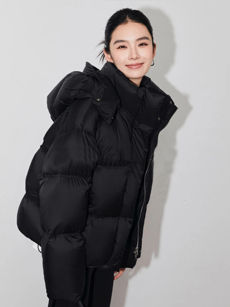 High end 95 White Goose Down Short Down jacket Women Winter 2024 New Pink Fashion Hood Thickened Puff down Coat