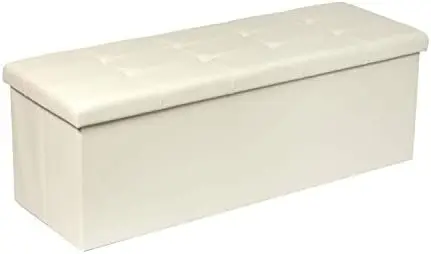 

Folding Storage Ottoman Bench with Tray, 43.3inches Faux Leather Long Storage Chest Footrest Seat, Coffee Table, Foot of Bed Sto