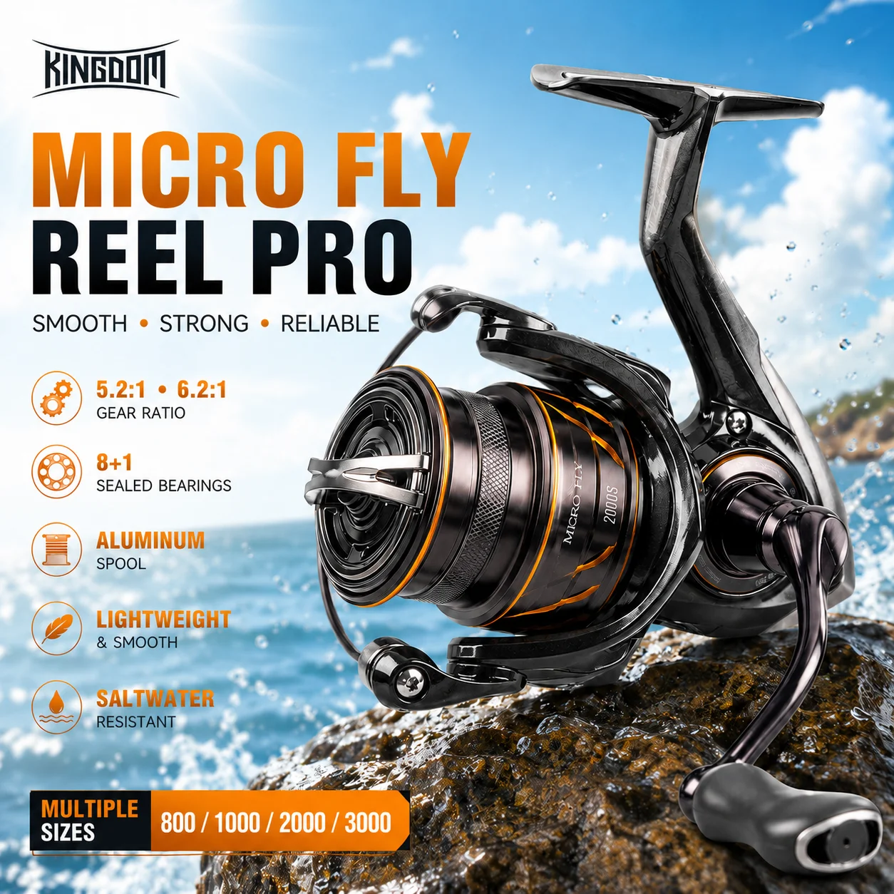 Фото Катушка для спиннинга KINGDOM Micro Fly Reel Pro 800 1000 2000 2500 3000, 8+1BB, передаточное число 5.2:1 6.2:1, ультралегкая рыболовная катушка №1