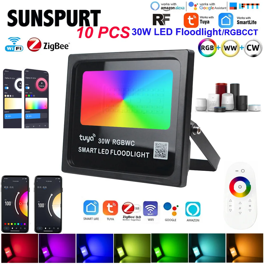 

Умная светодиодная RGB лампа 10 tuya с Wi-Fi и управлением через приложение, 220 В, 30 Вт