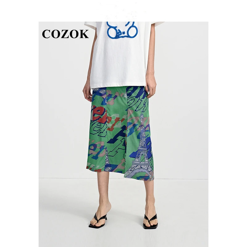 COZOK 2022 Summer Women's Clothing Trendy Unique Plaid Letters Printing Skirt Skirts Mini Skirt