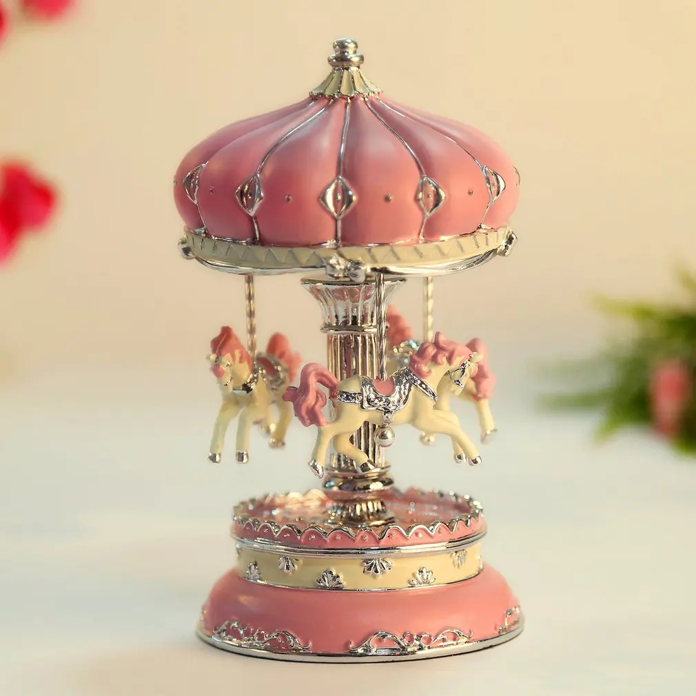 

2019 Classic Carousel Horses Rotating Craft Music Box Decoration Castle in the Sky Melody Kid Children Holiday Birthday Gift