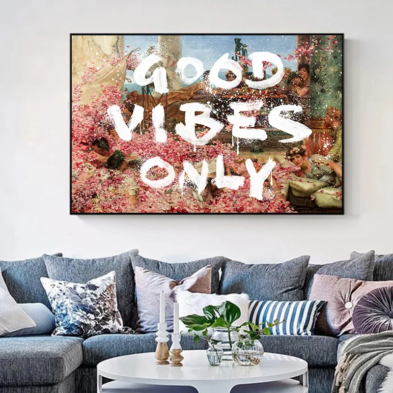 

GOOD VIBES ONLY Classic Quotes Flower Figures Wall Art Poster Prints Canvas Paintings for Living Room Office Nordic Home Decor