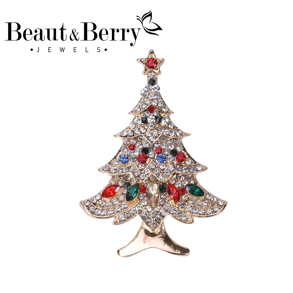 

Beaut&Berry Christmas Tree Snowman Sparkling Rhinestones Brooches For Women Men 2022 New Year Brooch Pins Gifts