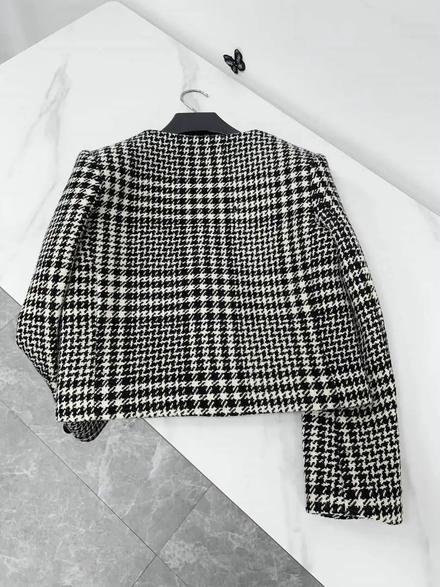 Женский шерстяной кардиган на осень и зиму короткий вязаный жакет с круглым