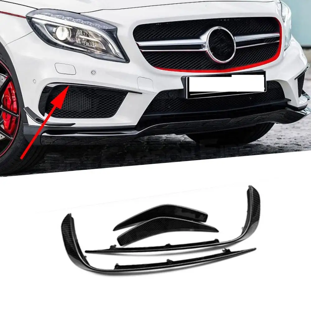 

For Benz GLA Class X156 GLA200 GLA260 GLA45 2014-2017 Carbon Fiber Front Bumper Air Vent Cover Trims ABS Fog lamp Fin Strips