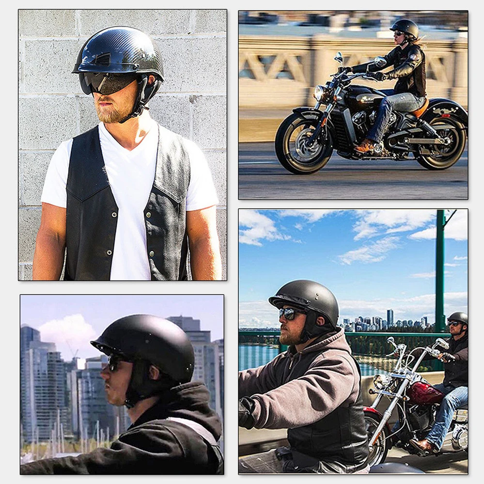 Vintage Matte Black Carbon Fiber Motorcycle Half Face Helmet Men Women Retro Motorbike Scooter Riding Jet Capacetes Para Moto enlarge