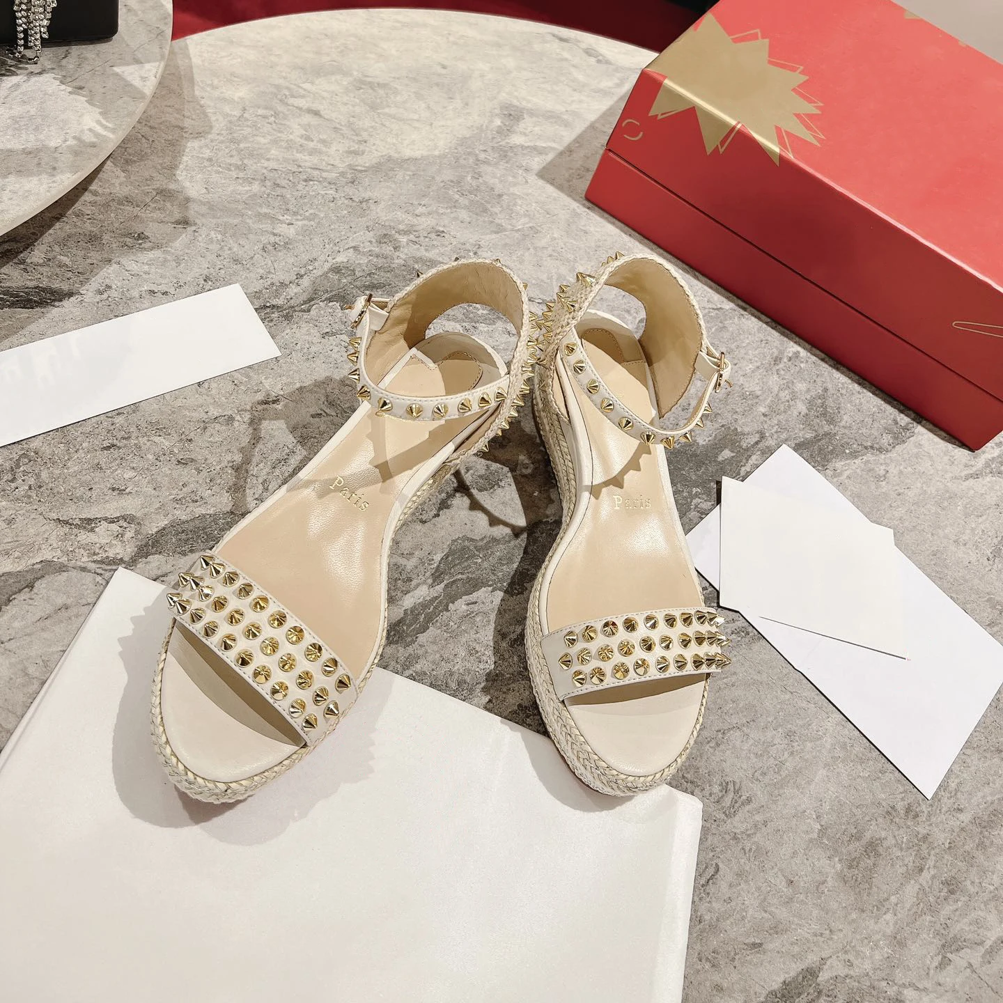 Top Quality Red Sole Womens High Heels 6cm Shoes Luxury Fashion Ladies Braided Sandals Classic Retro Designer High Heel HJ2053