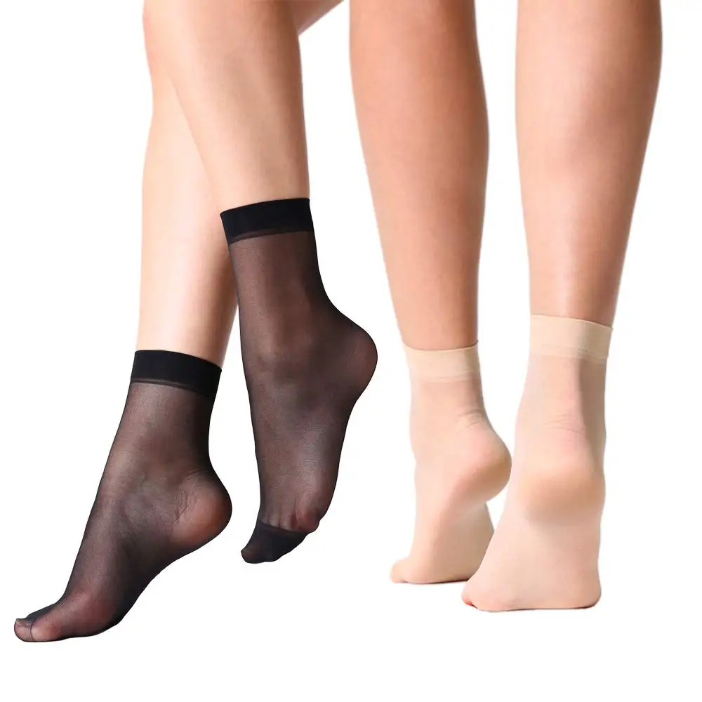20Pairs Women Socks Summer Transparent Crystal Silk Sock Sexy Black Skin Color Elastic Silky Ankle Short Socks for Girls Socks