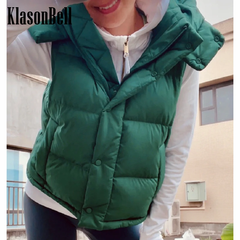 

9,16 KlasonBell однотонный сохраняющий тепло жилет с капюшоном без рукавов с гусиным пухом для женщин