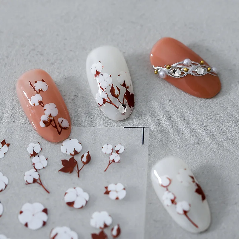 

Fresh Style Nail Art Sticker Kapok Flower Pattern Ultrathin Long Lasting Manicure Deco Decals Self-adhesive Fake Nails Wraps