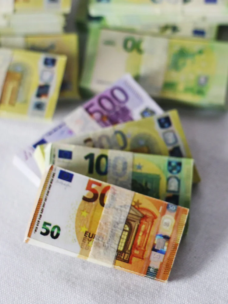 Миниатюрные деньги в масштабе 1/12, миниатюрные монеты, банкноты, доллар, евро, детские игрушки, подарок, кукольный домик, еда, игрушечные Миниатюрные аксессуары, 5 комплектов