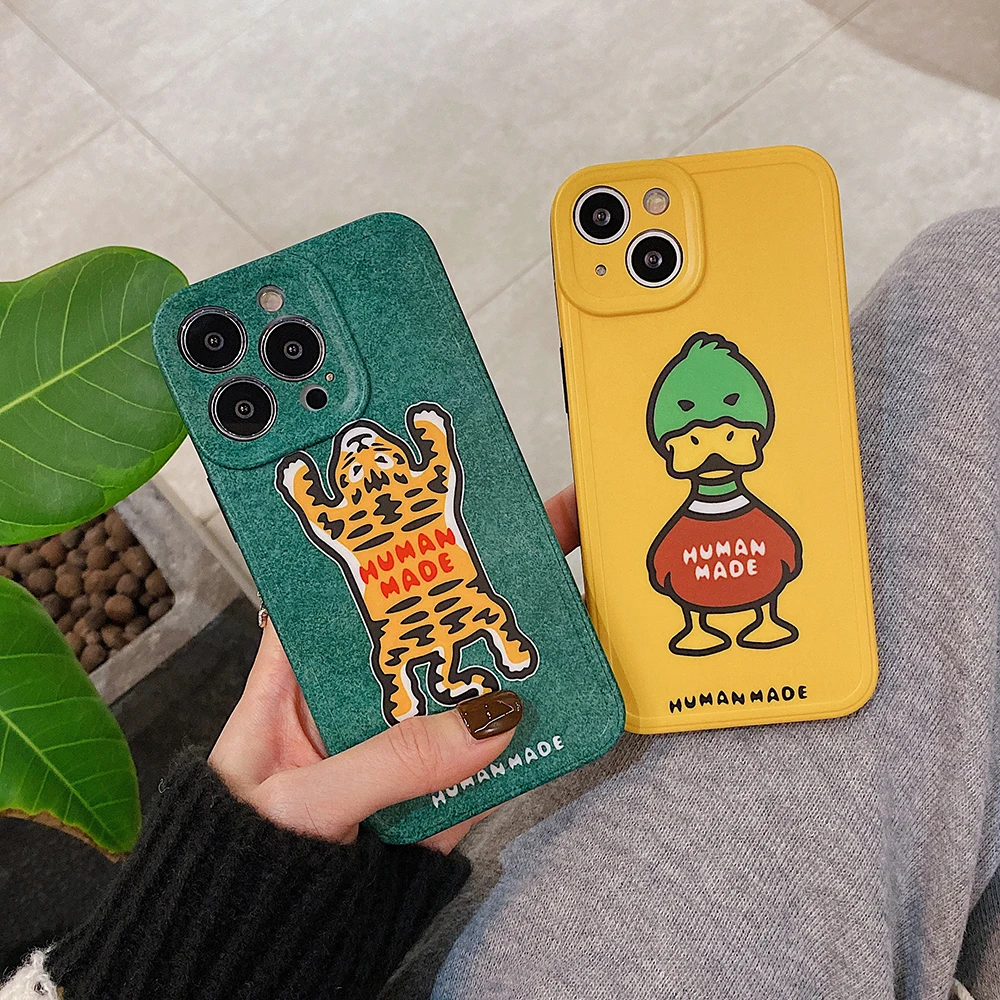 

Fashion Human Made Duck Tiger Phone Cases For iPhone 13 12 11 Pro Max XR XS MAX 8 X 7 SE2 Soft Shell Reflective IMD Back Cover