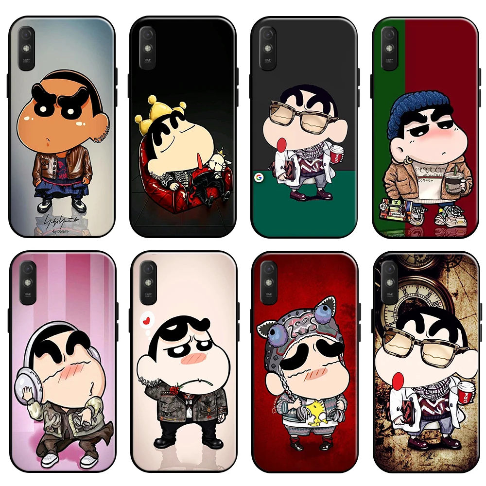 

Cute Crayon Shin-chan Phone Case For Xiaomi Redmi 9A For Redmi 9AT Case Coque Carcasa Black Funda Soft TPU