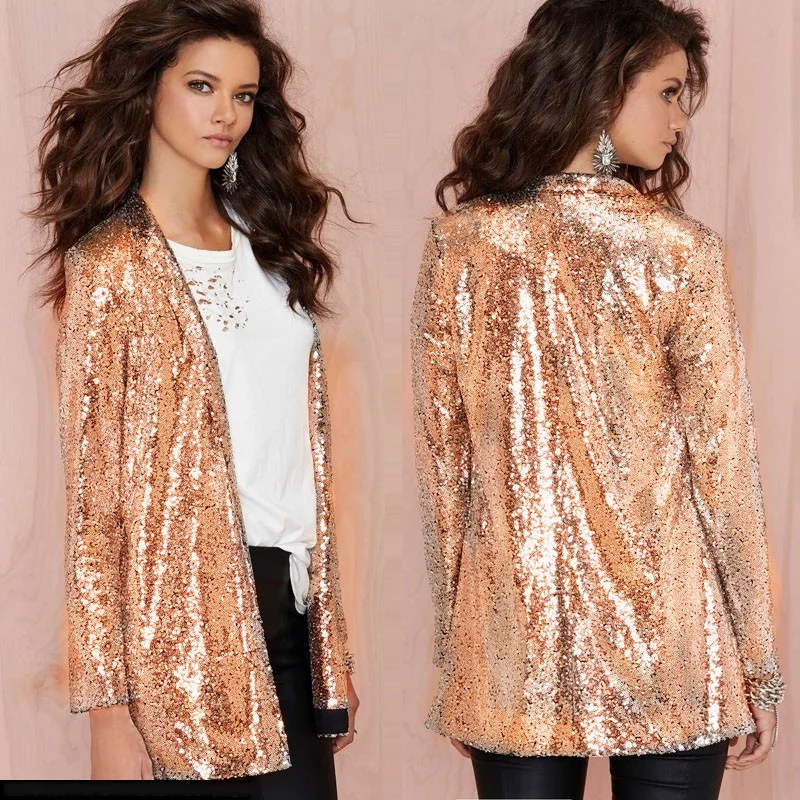 

Zabrina Women's Blazer Sequin Jackets Y2k Performance Blouse Shirt Suit Coat Chic Nightclub Street Party Long Jacket Clothing