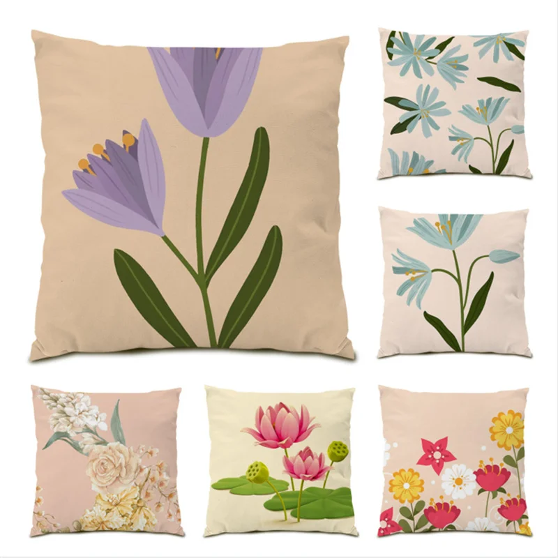 

Polyester Linen Living Room Decoration Pillowcase Leaf Home Decor Velvet Flower Pillow Covers Decorative Cushion Gift Sofa E0760