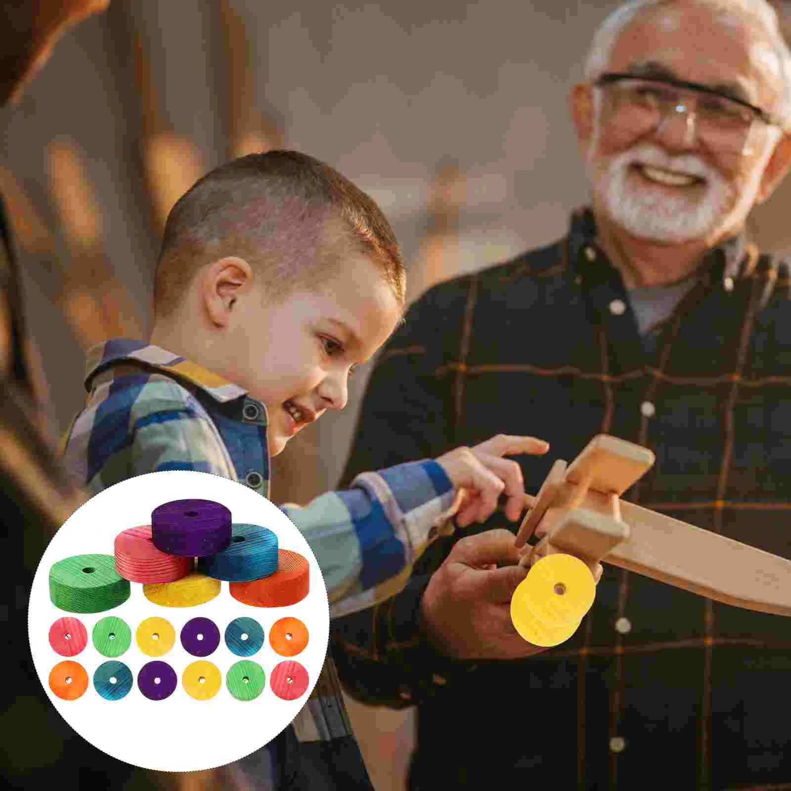 

24 Pcs Wooden Wheels Car Model Colored Colorful Multifunction Toy Supplies Child