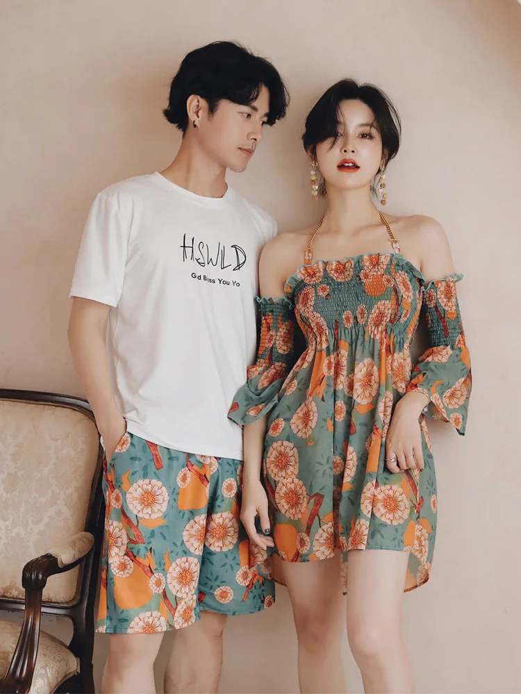 

2023 Wholesale Couple Bikinis Plaid Swimwear Women Korean Swimsuits Hot Spring Split Swimsuit + Beach Shorts Bikini Set Couple