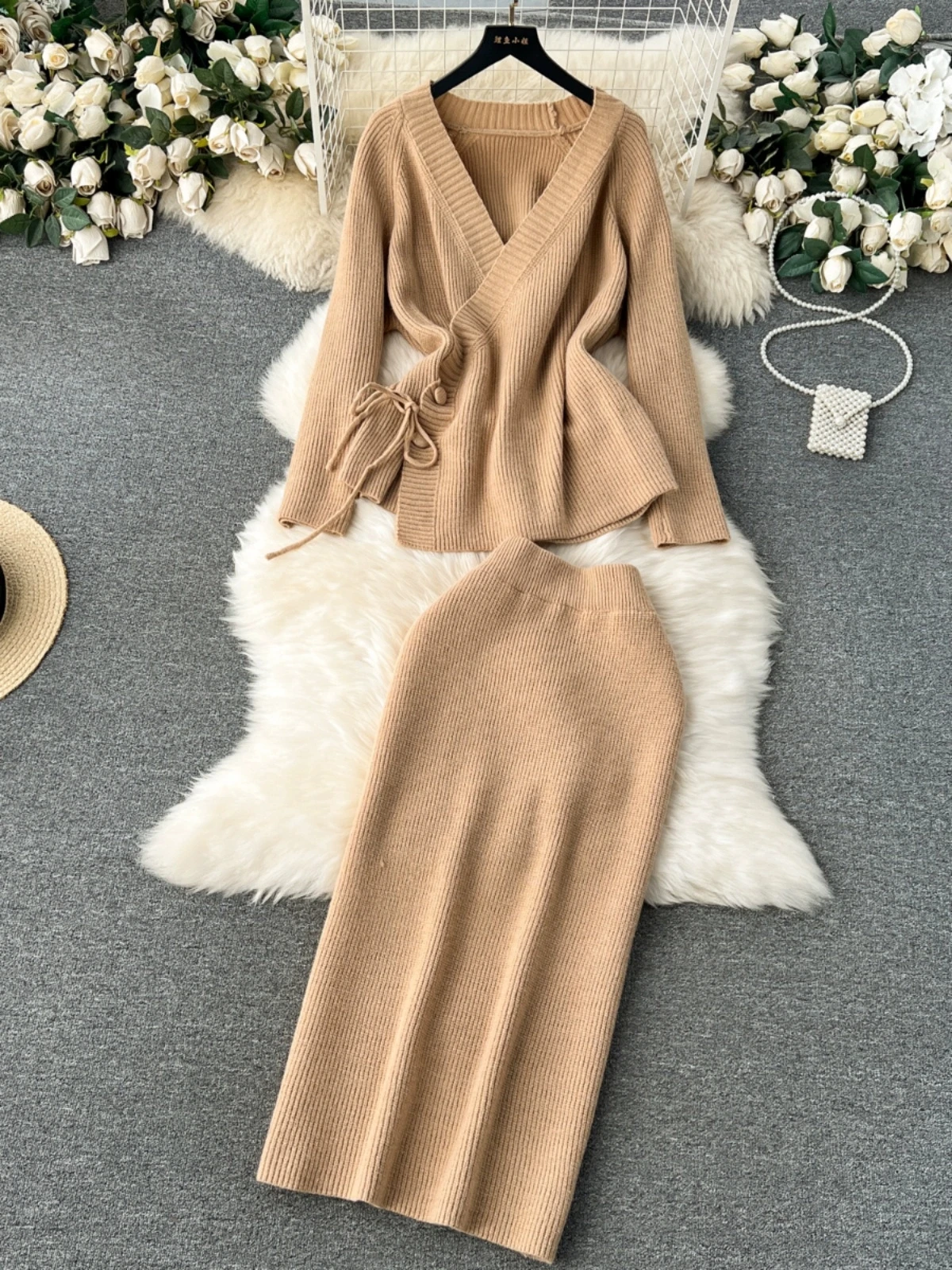 Женская система простой ленивый стиль однотонный высококачественный вязаный