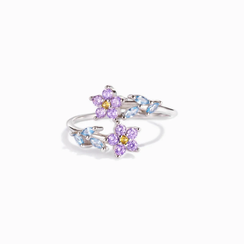 

Copper Shiny Purple CZ Flower Ring Geometric Adjustable Opening Finger Rings For Women Friend Girl Engagement Wedding Jewelry